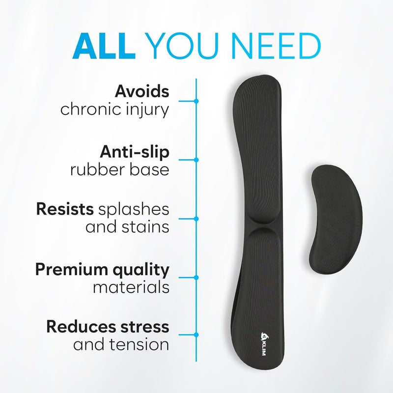 KLIM Keyboard Wrist Rest, Wrist Rest for Computer Keyboard, Memory Foam, Wrist Support, Ergonomic Design for Typing Pain Relief, 2 Pieces Mouse & Keyboard Set, Mouse Wrist Rest, Stain Resistant, Black - Image 5